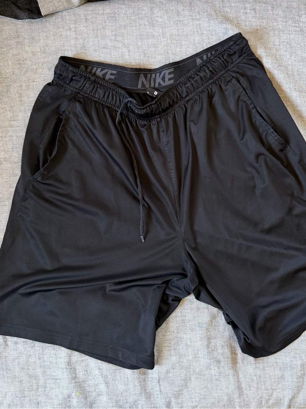 Nike Black Men's Athletic Training Shorts with White Swoosh